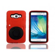 Samsung Galaxy A3 A300 - Heavy Duty Hybrid Silicone PC With Rotating "RING" Stand Protective Phone Cover Case - Red